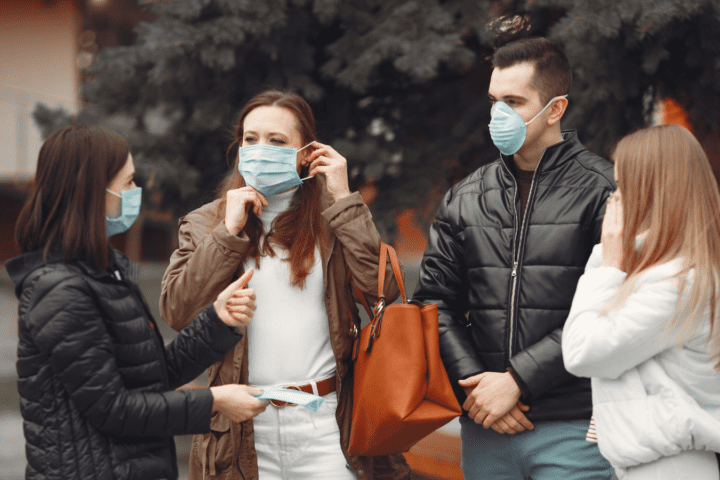 Young People Are Spreading Disposable Masks outside